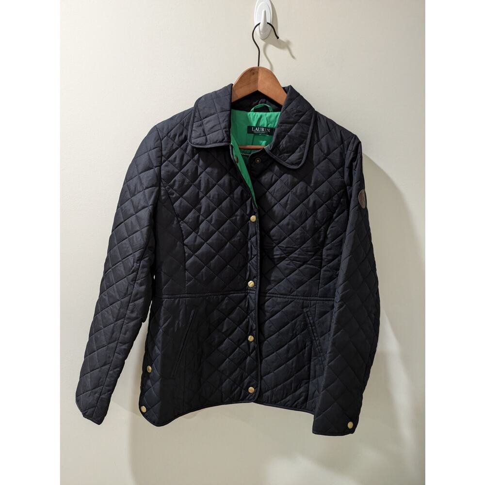 Lauren Ralph Lauren Black Quilted Puffer Jacket with Green Lining